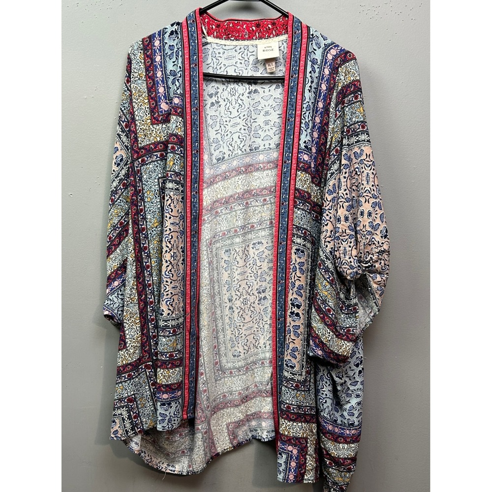 Knox Rose Open‎ Front Floral Kimono M/L Multicolor Bohemian Cardigan